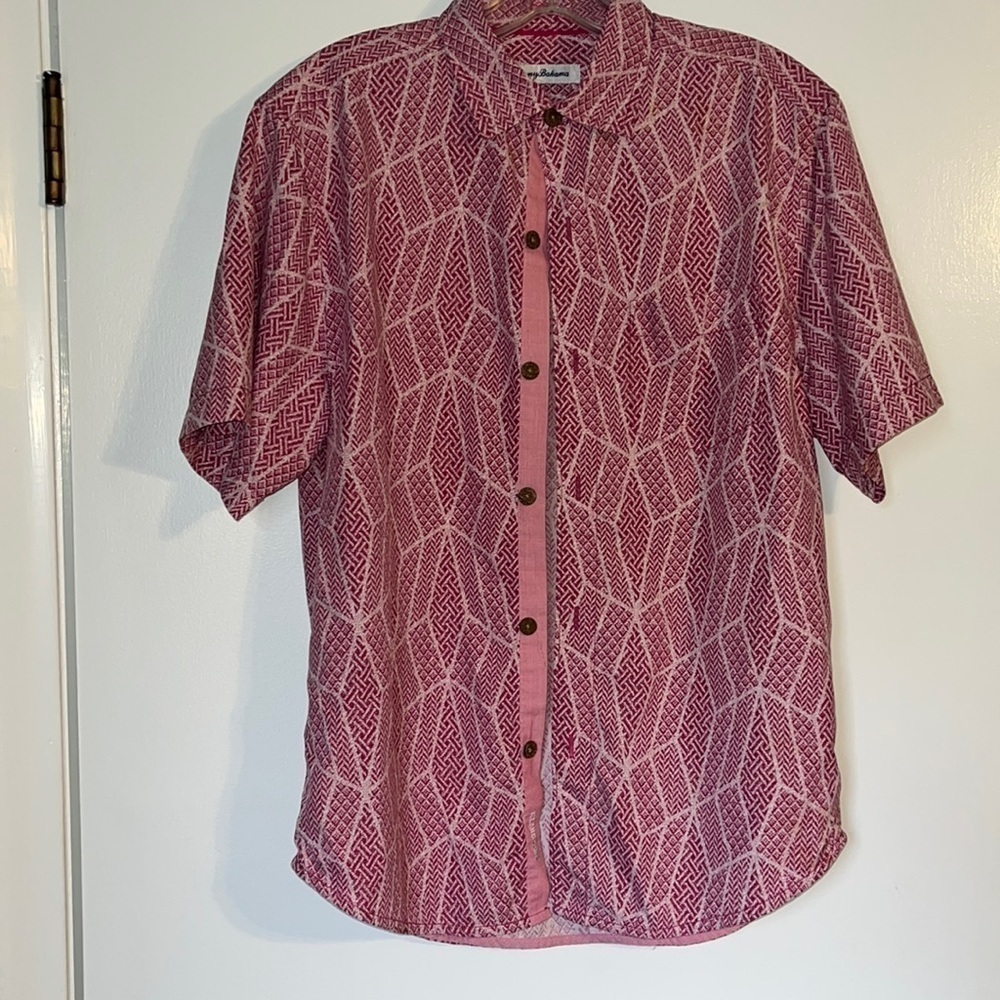 Tommy Bahama | Pink and White Silk Blend Button Down | US Small